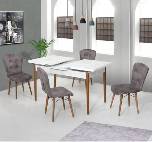 Set masa extensibila cu 6 scaune tapitate Homs cristal 170 x 80 cm
