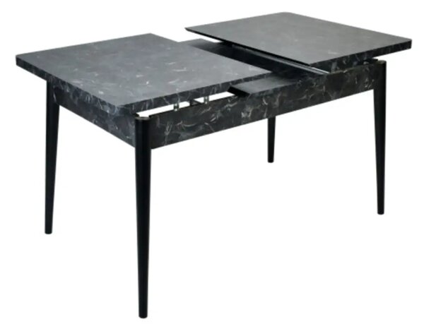 Set masa extensibila cu 6 scaune tapitate Homs cristal negru-gri 170 x 80 cm