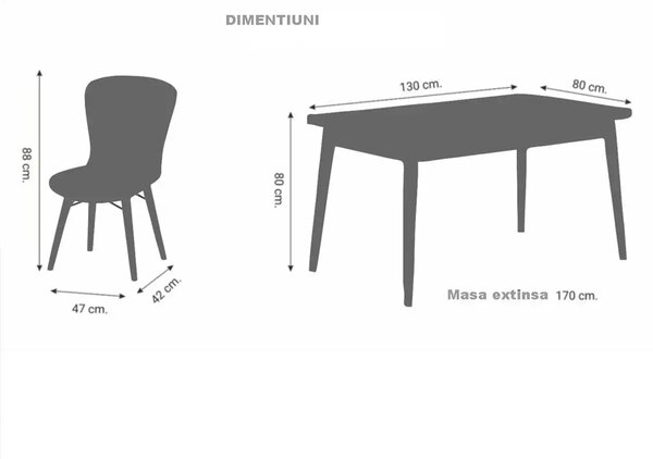 Set masa extensibila cu 6 scaune tapitate Homs ,masa m bej,zebra 250-30600,170 x 80 cm