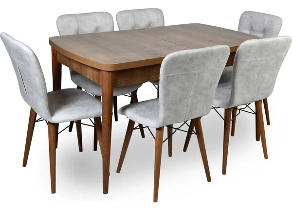 Set masa extensibila cu 6 scaune tapitate Homs cristal negru-bej 170 x 80 cm