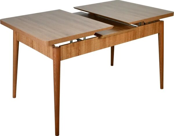 Set masa extensibila cu 4 scaune tapitate Homs nuc/bej 110 x 70 cm picioare lemn  