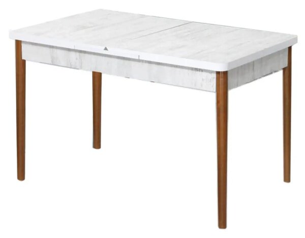Set masa extensibila cu 6 scaune tapitate Homs cristal alb-bej 170 x 80 cm