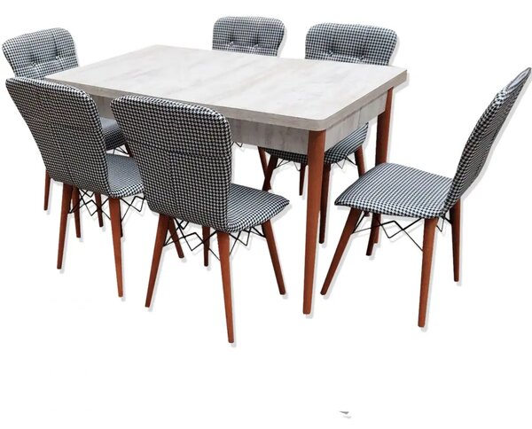 Set masa extensibila cu 4 scaune tapitate alb-negru Homs cristal 110 x 70 cm