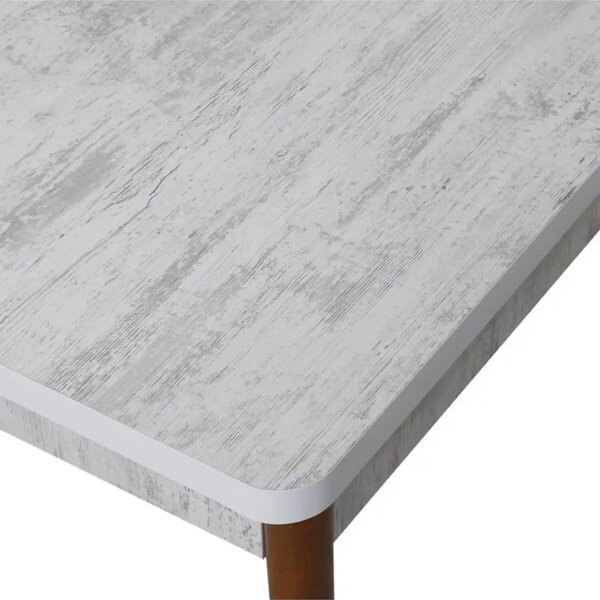 Set masa extensibila cu 6 scaune tapitate Homs cristal alb-bej 170 x 80 cm