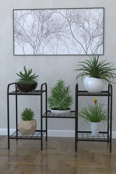Etajera metal pentru flori 5 rafturi Decor Homs 95 x 60 x 31 cm, negru