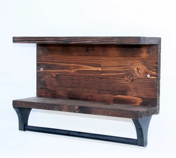 Suport prosop din lemn cod 1004 Homs 40 x 11 x 20 cm, Maro rustic