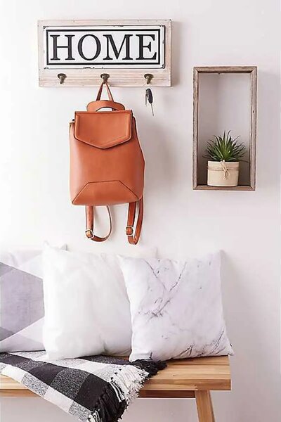 Cuier hol cu 3 agatatori din lemn Home Homs, 35 x 25 cm, maro rustik