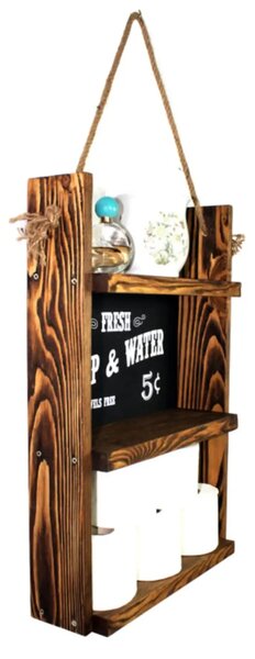 Raft din lemn cu sfoara Rustic Homs, 60 x 40 x 13 cm, maro