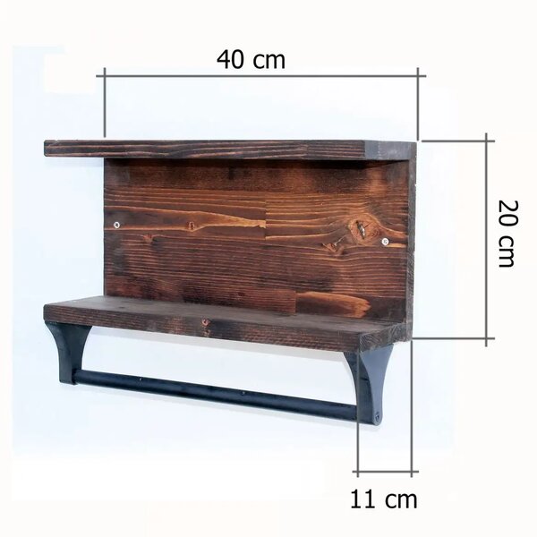 Suport prosop din lemn cod 1004 Homs 40 x 11 x 20 cm, Maro rustic