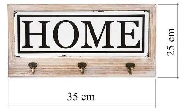 Cuier hol cu 3 agatatori din lemn Home Homs, 35 x 25 cm, maro rustik