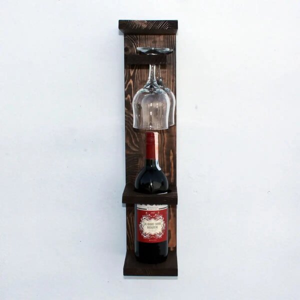 Suport sticla vin din lemn 1001 Homs 12 x 55 x 15 cm, Maro