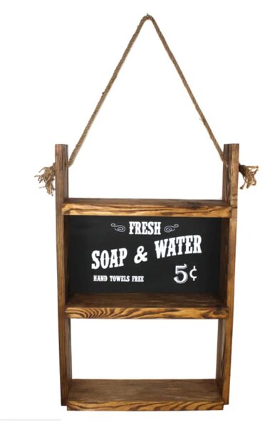 Raft din lemn cu sfoara Rustic Homs, 60 x 40 x 13 cm, maro