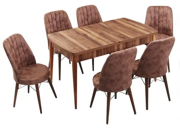 Set masa extensibila cu 6 scaune tapitate Homs cargold 250-30049 nuc-maro 170 x 80 cm