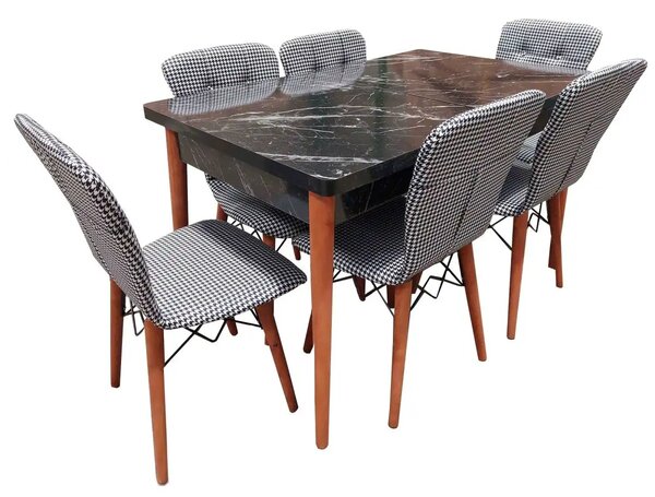 Set masa extensibila cu 6 scaune tapitate Homs cristal negru 170 x 80 cm