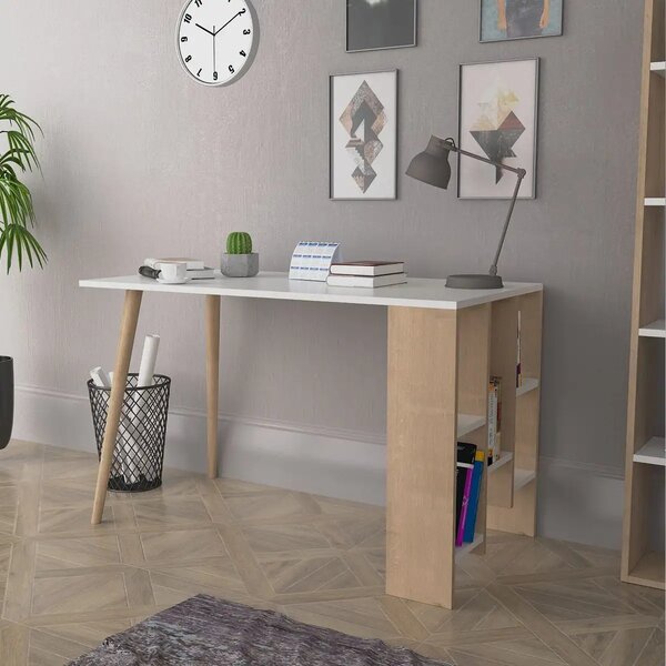 Birou cu rafturi Vitto Homs stejar-alb 120 x 60 x 73.8 cm