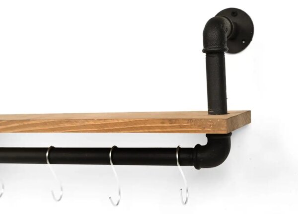 Raft stil industrial cu agatatori bucatarie Homs 50x12 nuc-negru