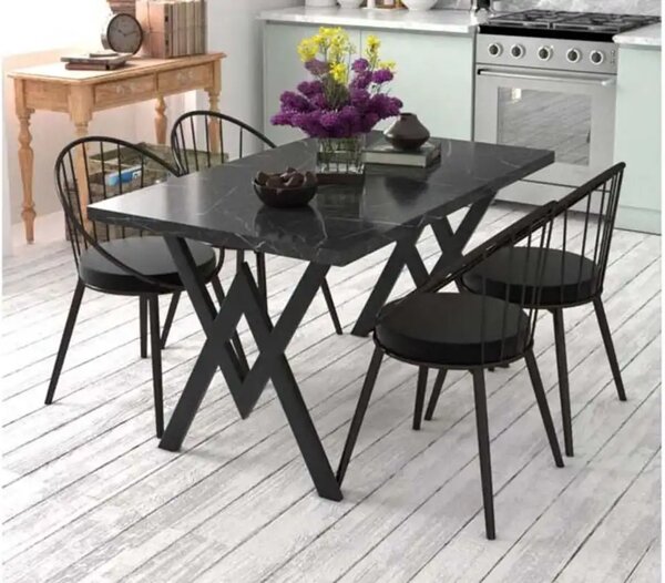 Set Masa Bucatarie cu 4 Scaune , negru,120x80x75 cm, 30410SET
