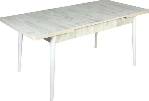Set masa extensibila cu 6 scaune tapitate Homs cristal bej-picior-alb-170 x 80 cm
