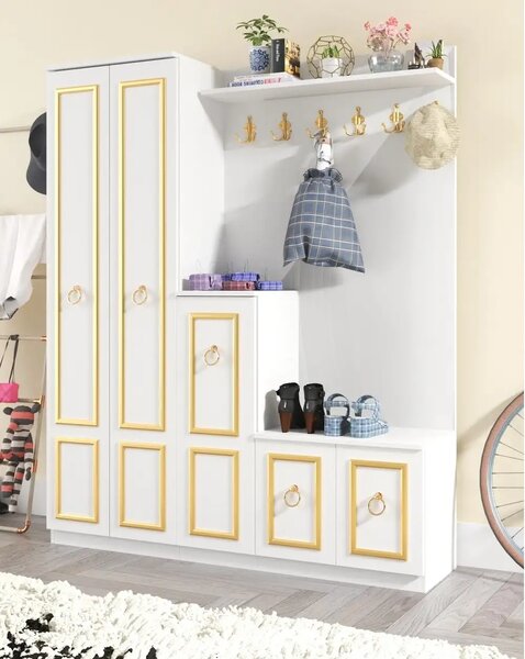 Cuier hol cu pantofar alb -auriu,Vera Homs 183 x 35 x 150 cm 