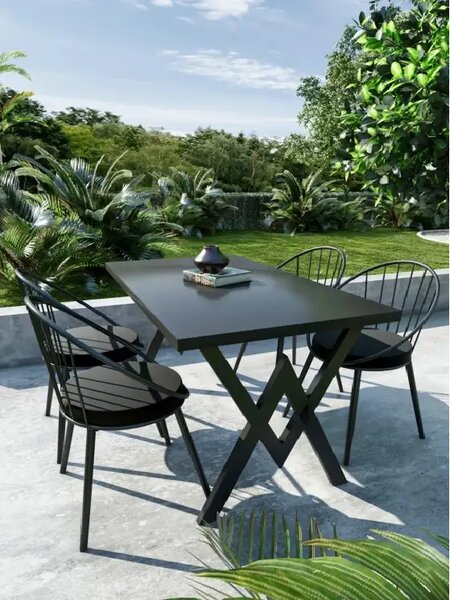 Set Masa Bucatarie cu 4 Scaune , negru,120x80x75 cm, 30410SET