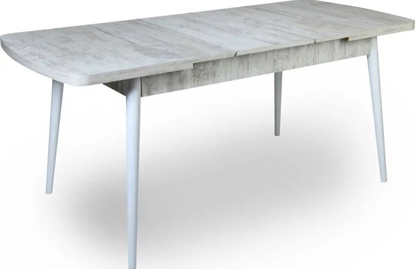 Set masa extensibila cu 6 scaune tapitate Homs cristal bej-picior-alb-170 x 80 cm