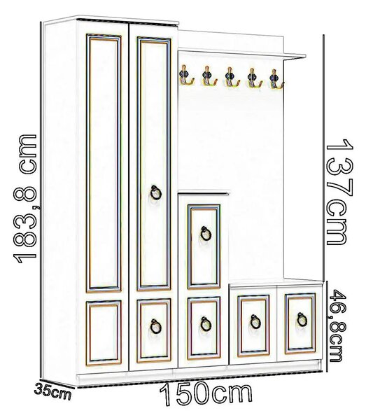 Cuier hol cu pantofar alb Vera Homs 183 x 35 x 150 cm 