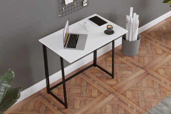 Birou pliabil cu cadru metalic Util Homs 80 x 50 x 75 cm,Alb-negru