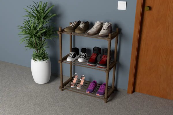 Pantofar cu 3 rafturi Homs, natur, 75 X 57.5 X 30 cm