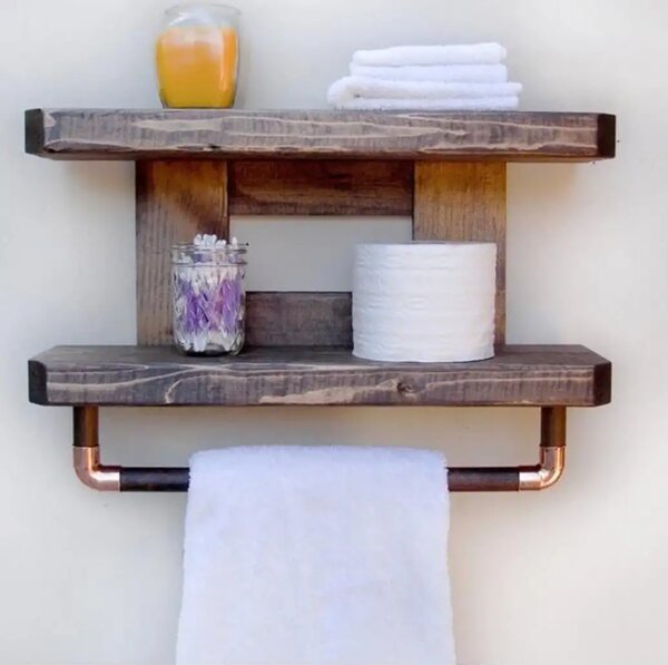 Suport prosoape baie din lemn,raft,serie wood, Homs 50 x 30 x 14 cm, 700023