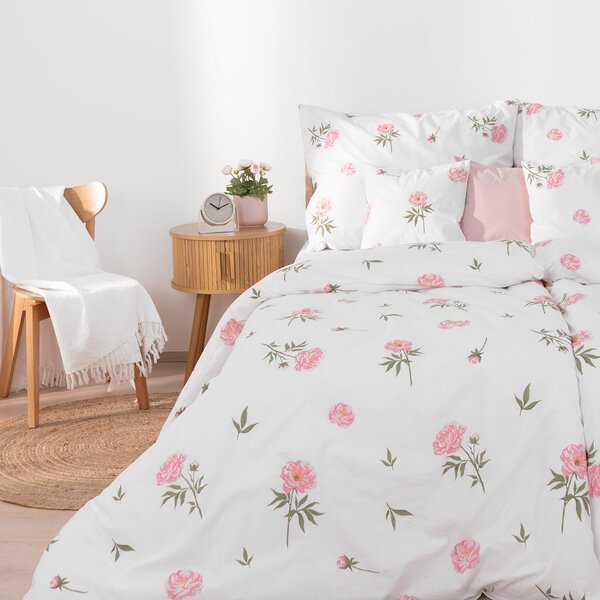 Goldea lenjerie de pat 100% bumbac - bujori 140 x 200 și 70 x 90 cm