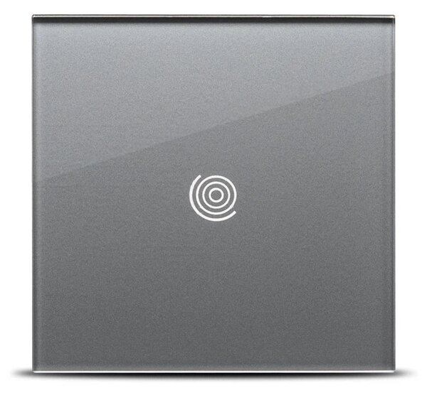Panou sticlă securizată Pulsar Touch NS 1T gri 86x86mm pentru întrerupător tactil modern, finisaj elegant rezistent la zgârieturi, montaj încastrat