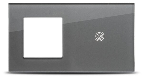 Ramă dublă sticlă securizată 4mm Pulsar Touch NS 1P+1T Gri pentru priză și întrerupător, design minimalist modern, montaj încastrat, finisaj elegant