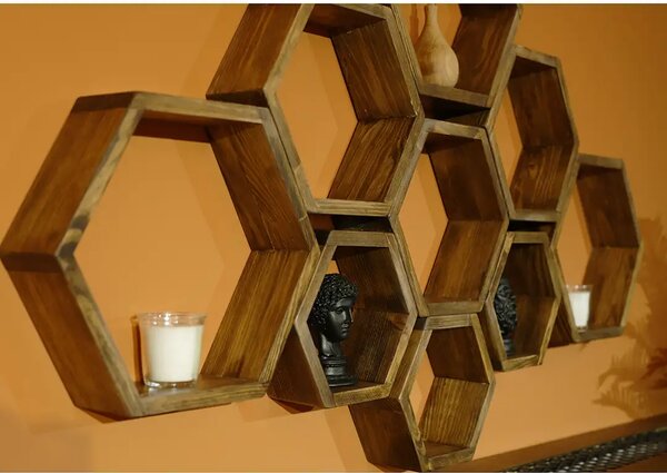 Set 9 rafturi perete Hexa Homs,Seia A620,lemn natur,30325