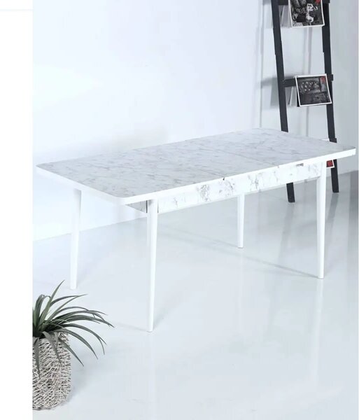 Set masa extensibila cu 6 scaune tapitate Homs cristal alb-verde 170 x 80 cm