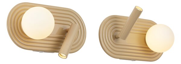 Set de 2 aplice de perete retro Taupe cu LED reglabil în 3 trepte și USB-C - Lila