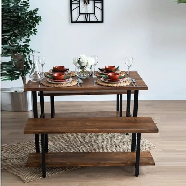 Masa+2 bancheta metal,lemn, Homs, 120 x 70 x 75 cm,seria A620, 30322