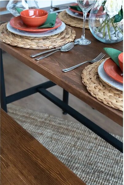 Masa+2 bancheta metal,lemn, Homs, 120 x 70 x 75 cm,seria A620, 30322