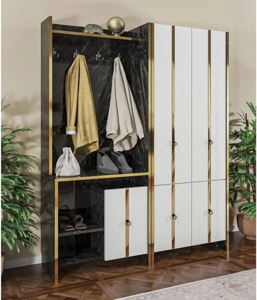 Cuier hol cu pantofar alb -auriu-negru, Homs 181 x 35 x 138 cm,31006