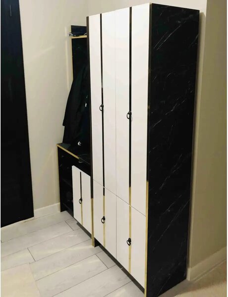 Cuier hol cu pantofar alb -auriu-negru, Homs 181 x 35 x 138 cm,31006