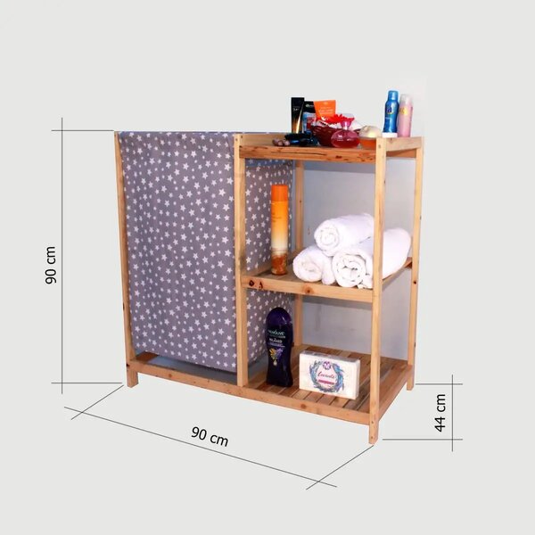 Cos de rufe din lemn cu 1 compartimente textil Homs 44 X 90 X 90 cm