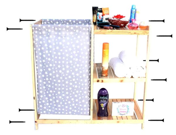 Cos de rufe din lemn cu 1 compartimente textil Homs 44 X 90 X 90 cm