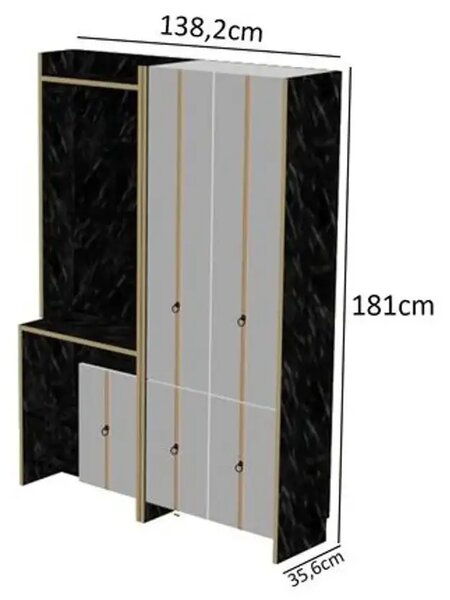 Cuier hol cu pantofar alb -auriu-negru, Homs 181 x 35 x 138 cm,31006