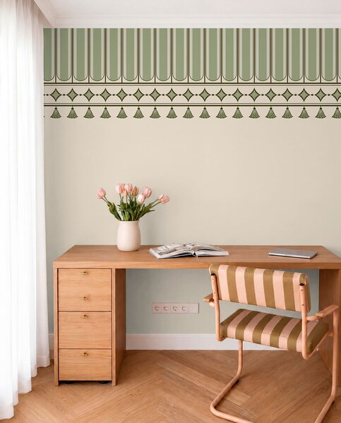 Tapet Bordură decorativă în nuanțe de verde, Imagini de fundal unice, w05151v1 : Uwalls.ro