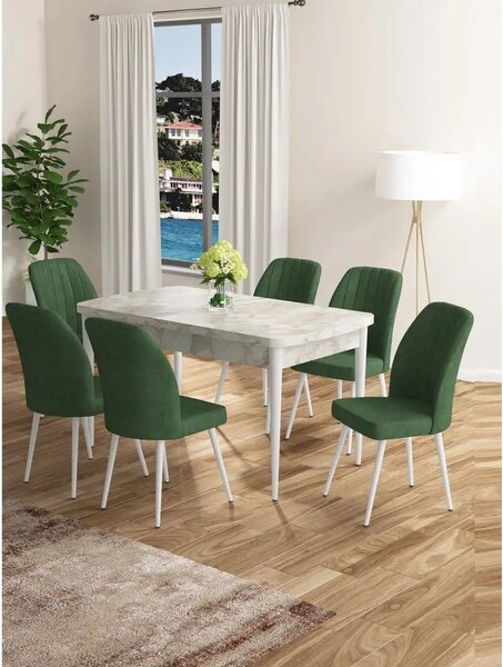 Set masa extensibila cu 6 scaune tapitate Homs cargold 250-30050 ALB-VERDE,170 x 80 cm