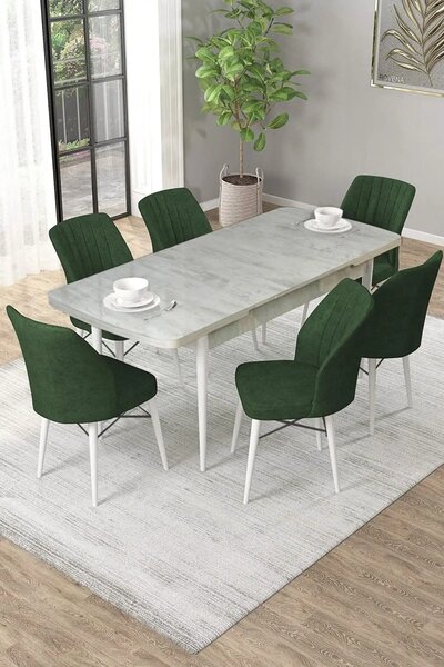 Set masa extensibila cu 6 scaune tapitate Homs cargold 250-30050 ALB-VERDE,170 x 80 cm