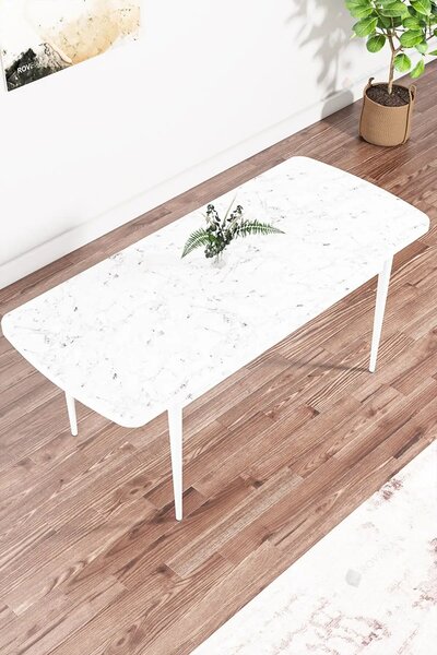 Set masa extensibila cu 6 scaune tapitate Homs cristal alb-verde 170 x 80 cm