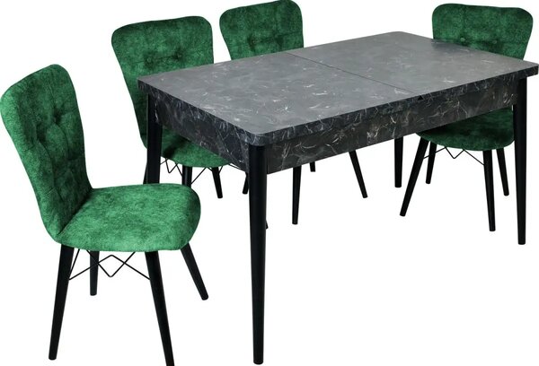 Set masa extensibila cu 6 scaune tapitate Homs cristal alb-verde 170 x 80 cm