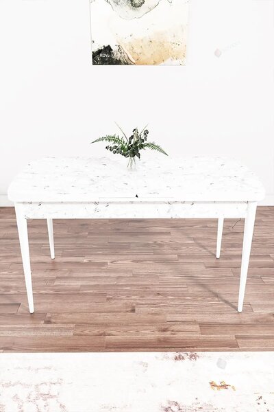Set masa extensibila cu 6 scaune tapitate Homs cristal alb-verde 170 x 80 cm