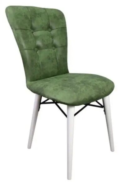 Set masa extensibila cu 6 scaune tapitate Homs cristal alb-verde 170 x 80 cm
