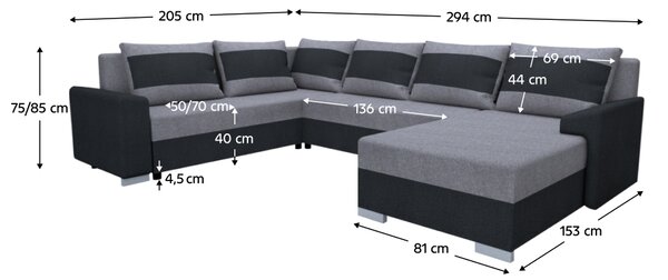 KONDELA Set canapea universală, gri închis / gri, ANDRES U UNI